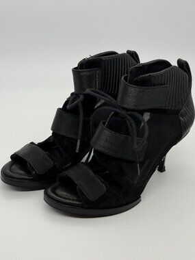 Alexander Wang Black Leather Open Toe Heeled Ankle Booties Size 38